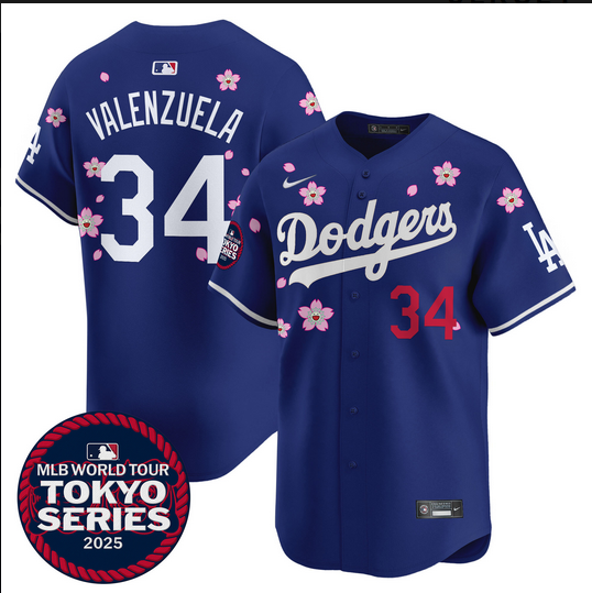 Men Los Angeles Dodgers 34 Valenzuela Tokyo Series 2025 blue Limited Stitched Jersey